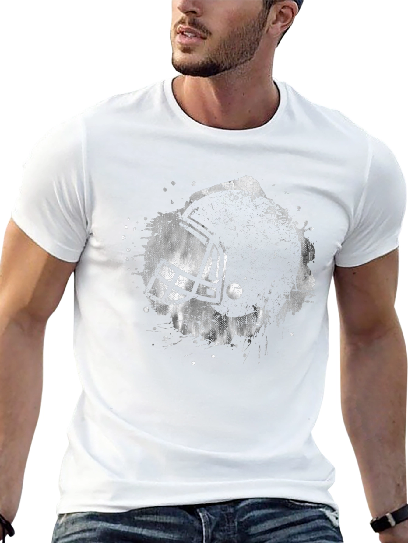 Distressed Football Helmet Graphic Tee - Black