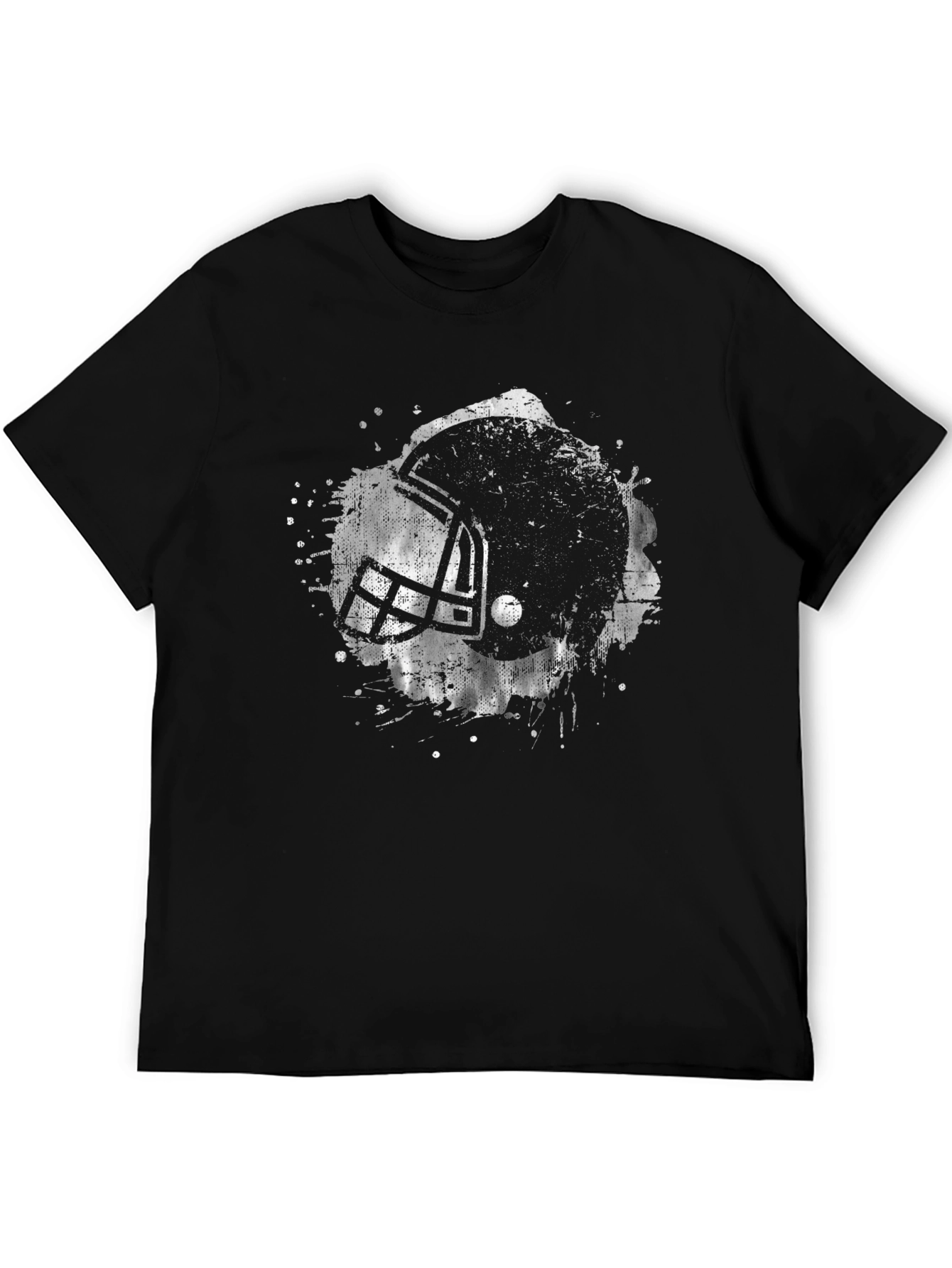 Distressed Football Helmet Graphic Tee - Black