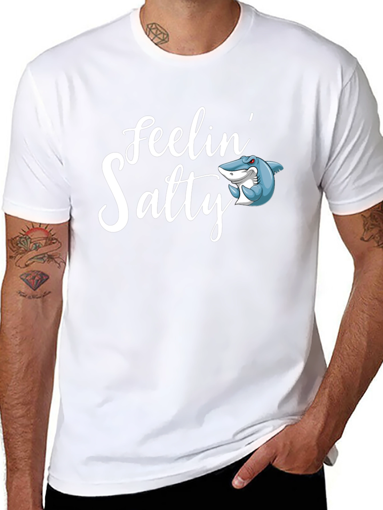 Feelin Salty Shark Graphic Tee - Mens Black T-Shirt