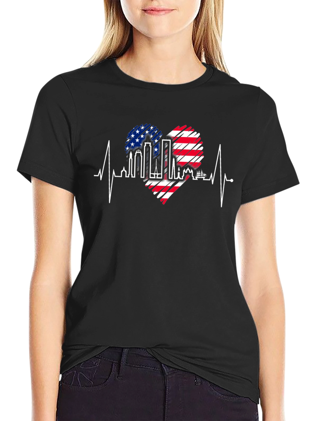 Patriotic Heartbeat Skyline T-Shirt
