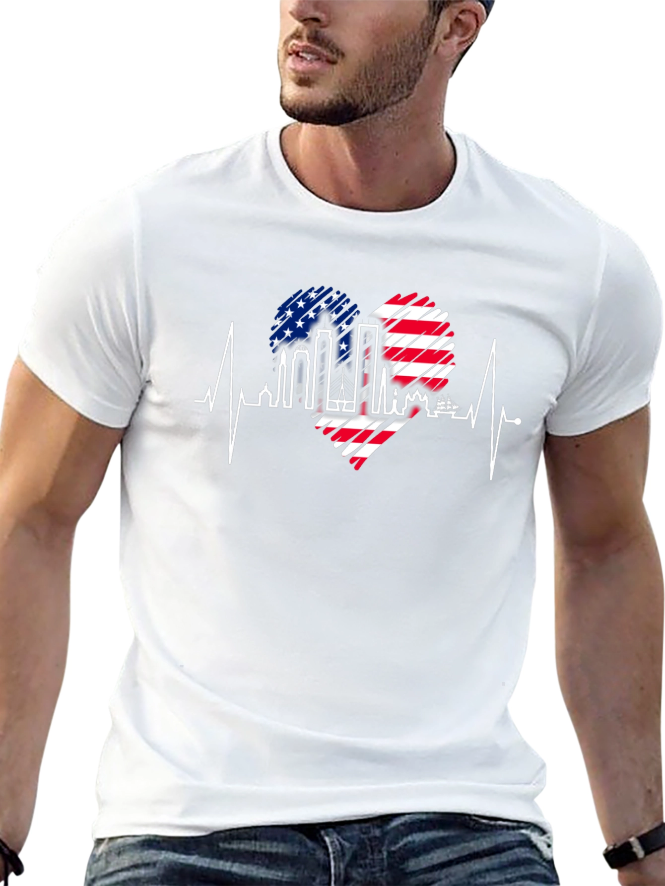 Patriotic Heartbeat Skyline T-Shirt