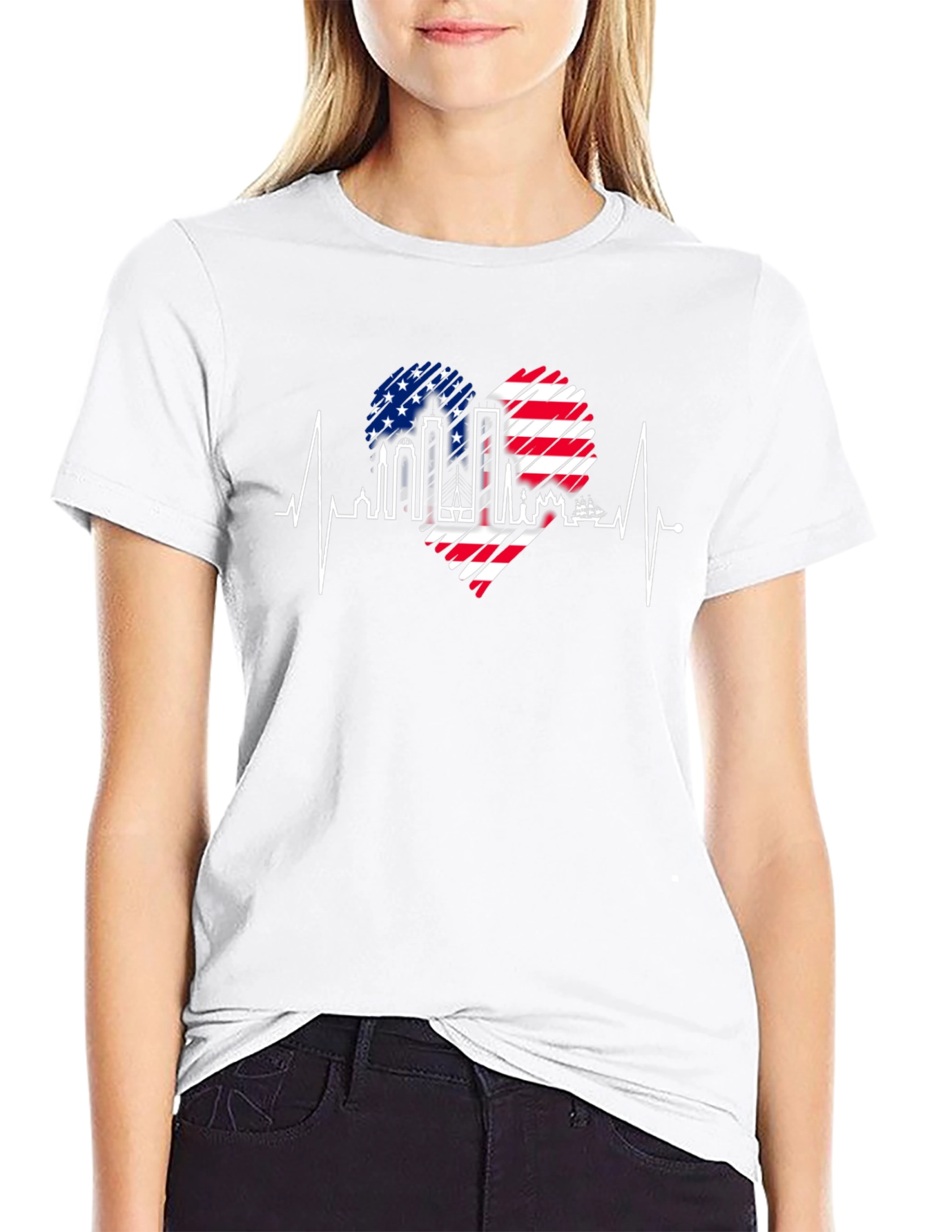 Patriotic Heartbeat Skyline T-Shirt