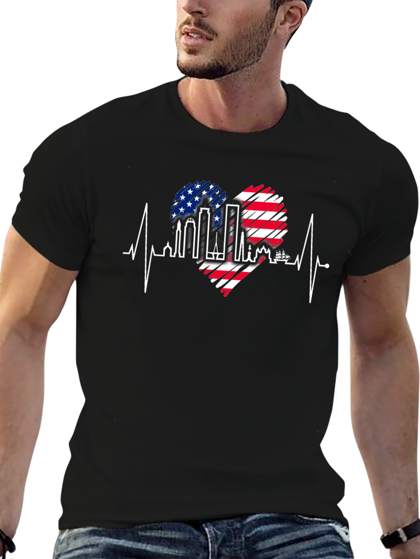 Patriotic Heartbeat Skyline T-Shirt