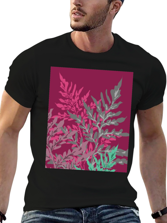 Abstract Floral Print Black Cotton Tee