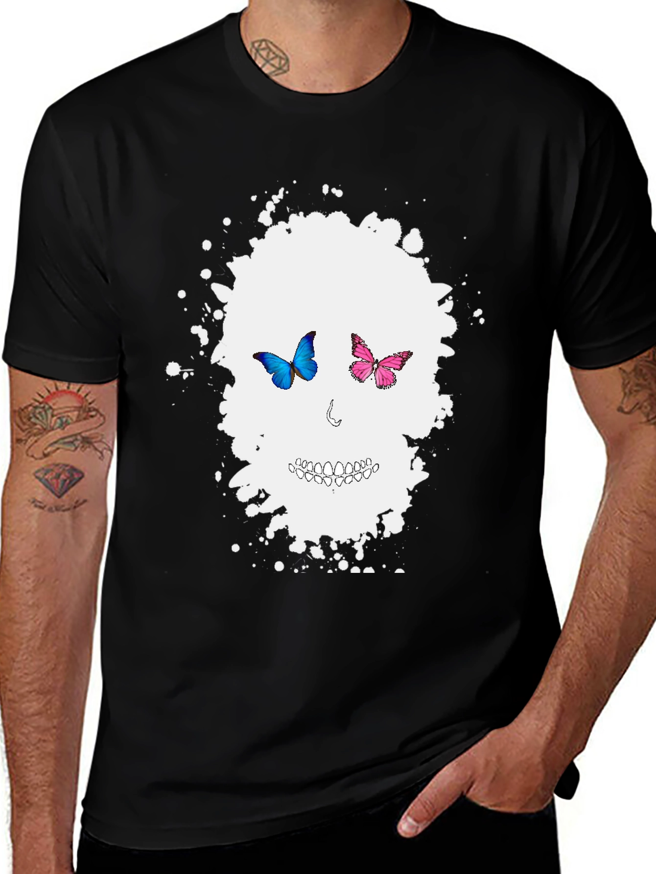 Butterfly Skull Graphic Tee - Mens Black T-Shirt