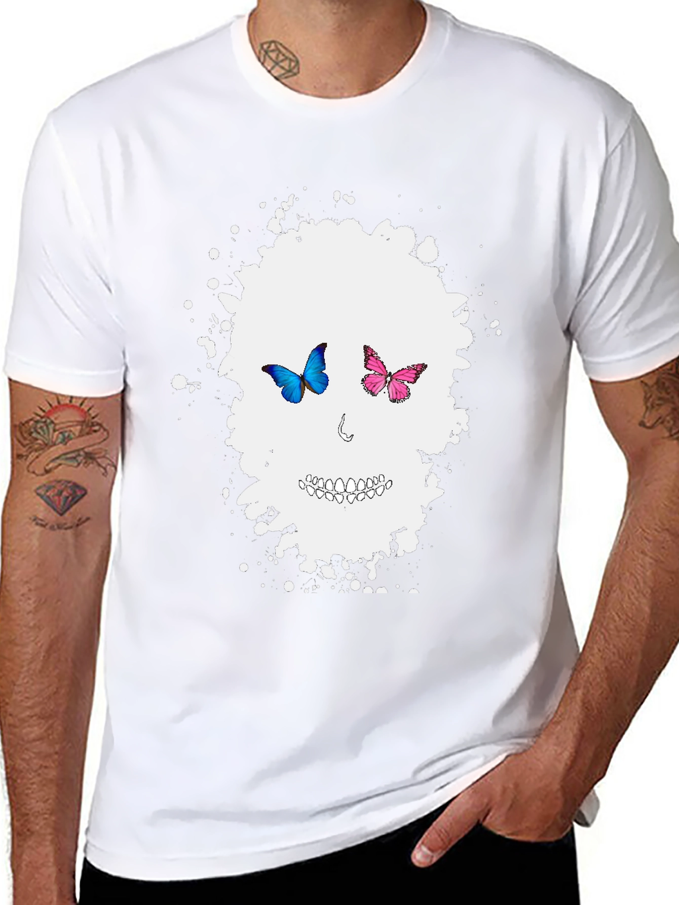 Butterfly Skull Graphic Tee - Mens Black T-Shirt