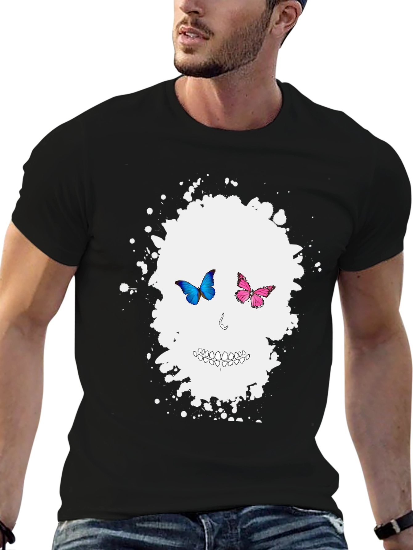 Butterfly Skull Graphic Tee - Mens Black T-Shirt