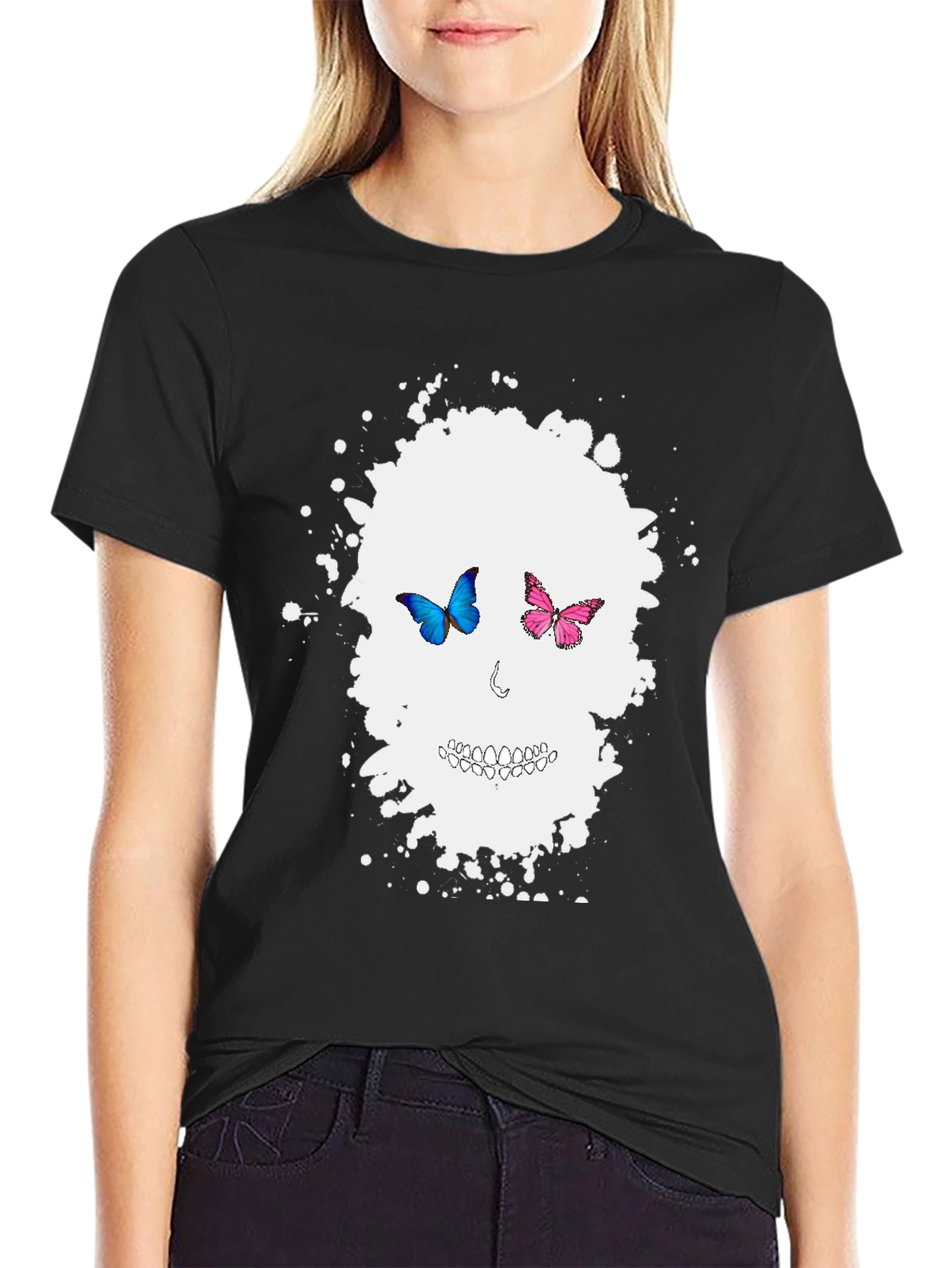 Butterfly Skull Graphic Tee - Mens Black T-Shirt