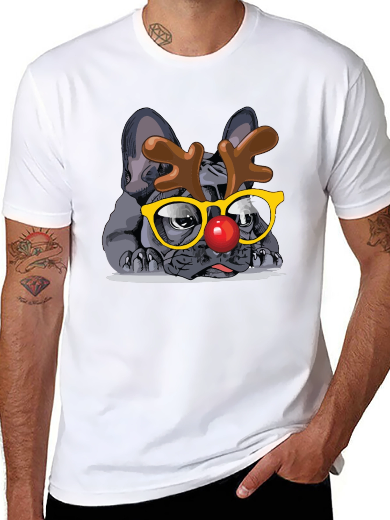 Dog Reindeer Graphic Tee - Black