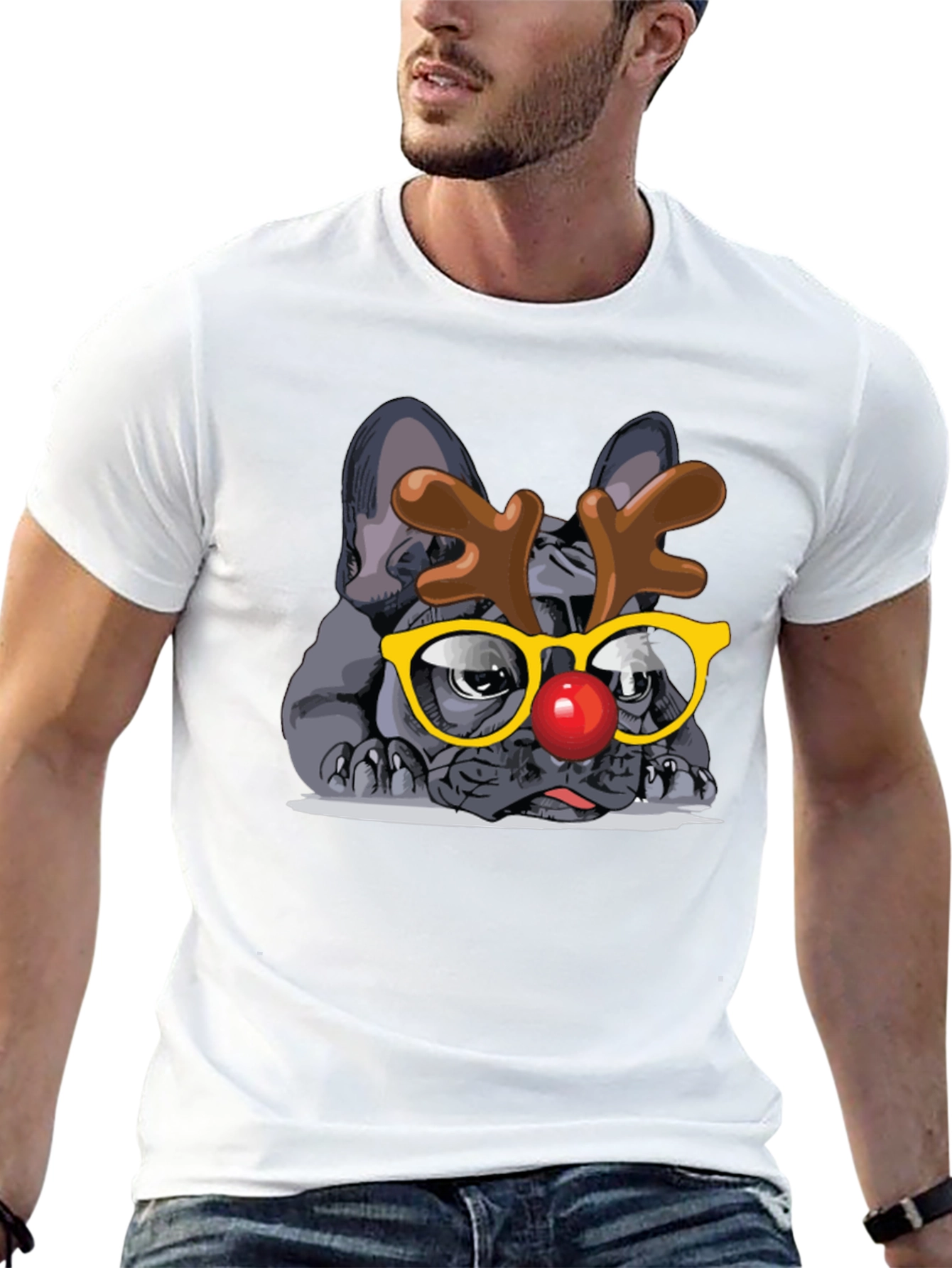 Dog Reindeer Graphic Tee - Black