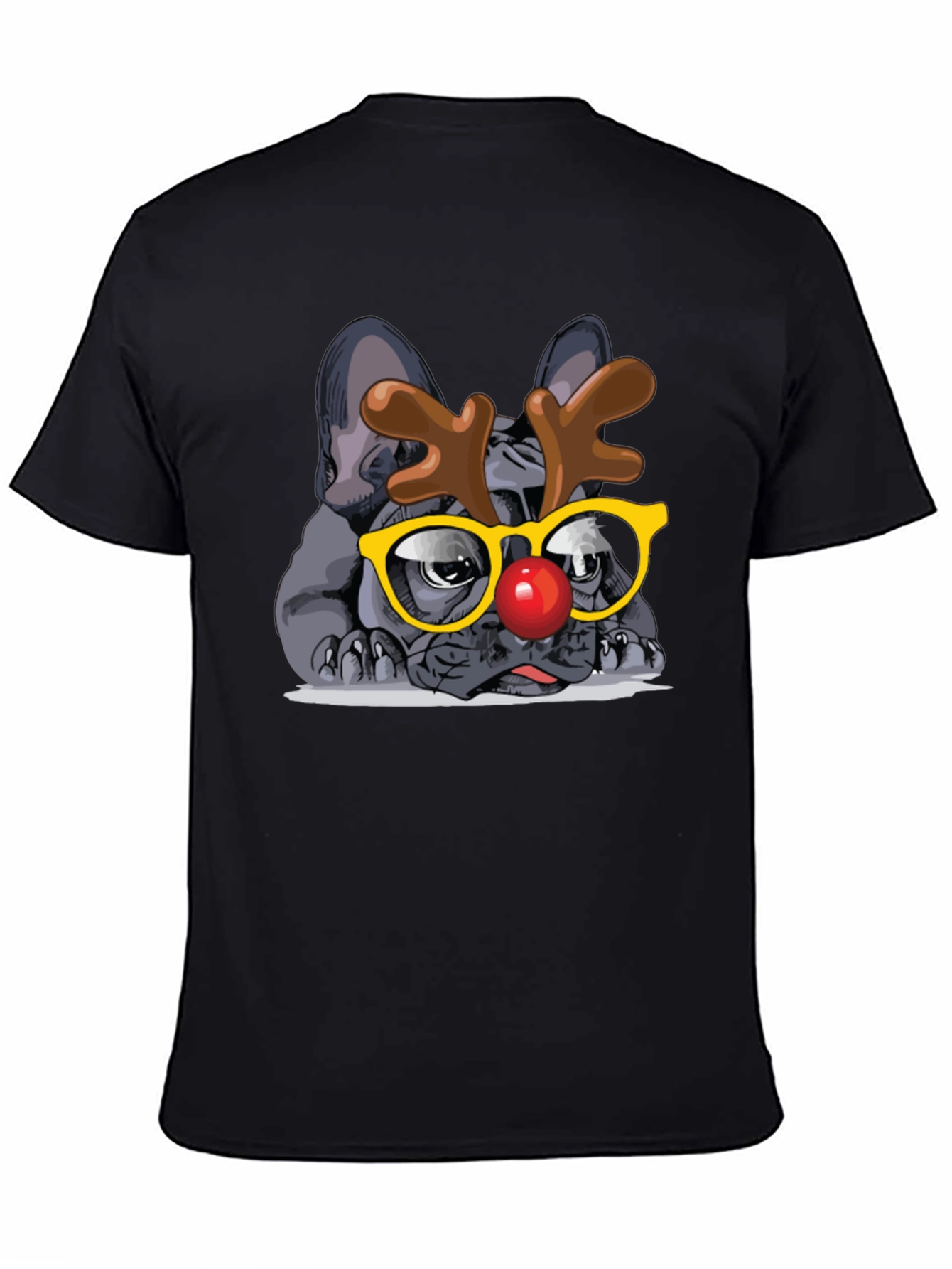 Dog Reindeer Graphic Tee - Black
