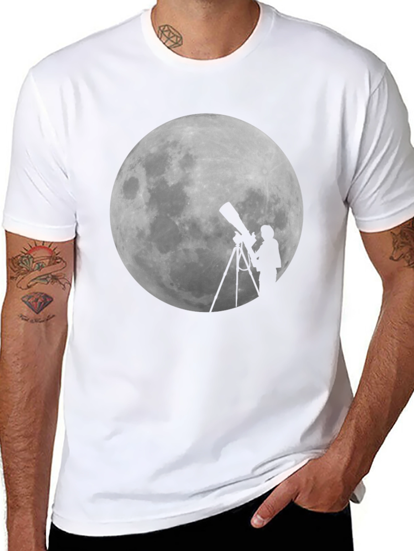 Moon Gazing Telescope Graphic T-Shirt
