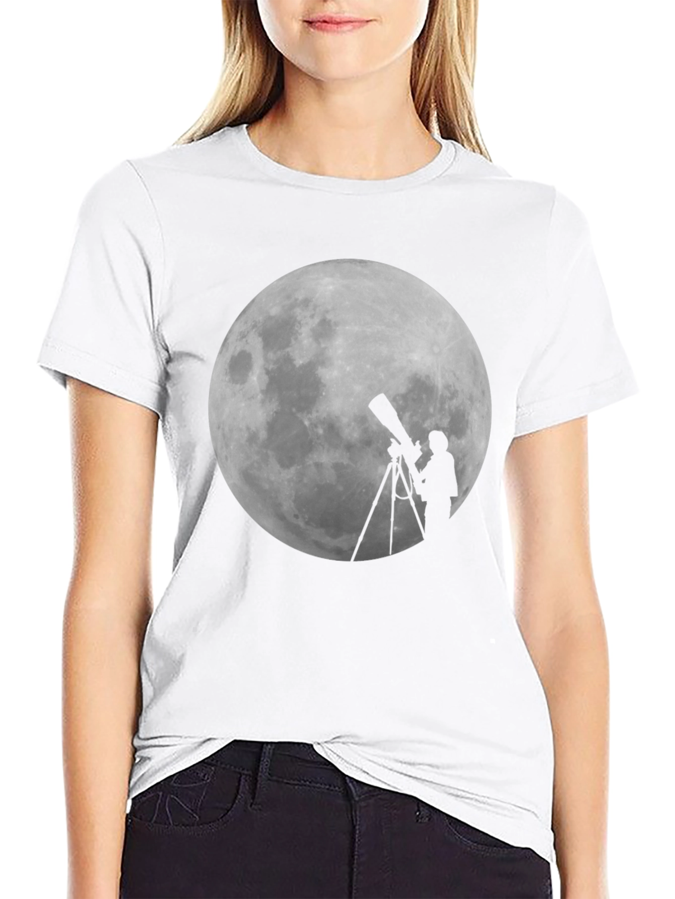 Moon Gazing Telescope Graphic T-Shirt