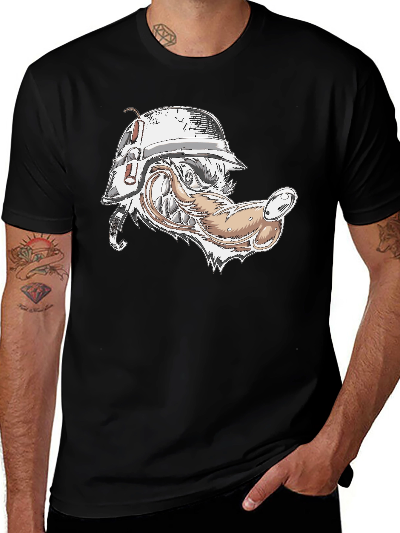 Wolf Head Military Helmet Graphic Tee