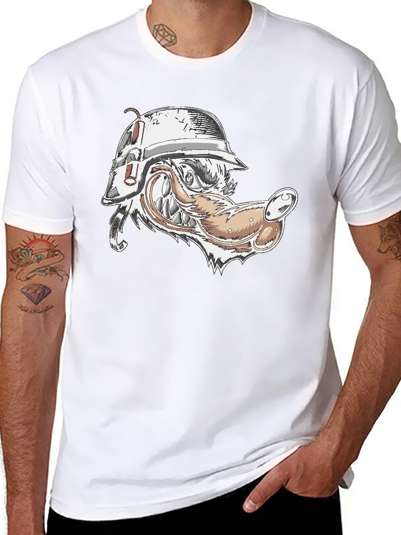Wolf Head Military Helmet Graphic Tee