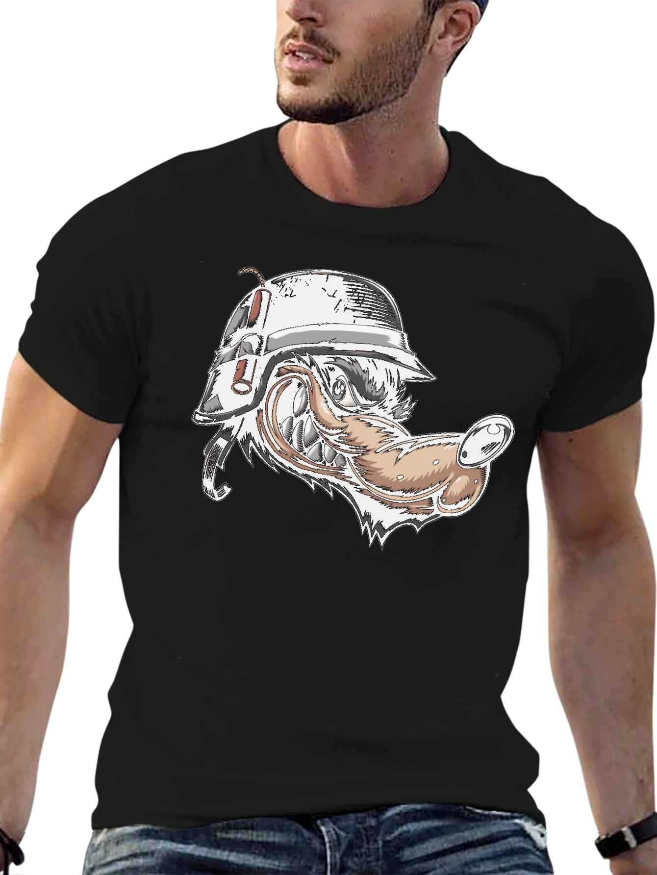 Wolf Head Military Helmet Graphic Tee