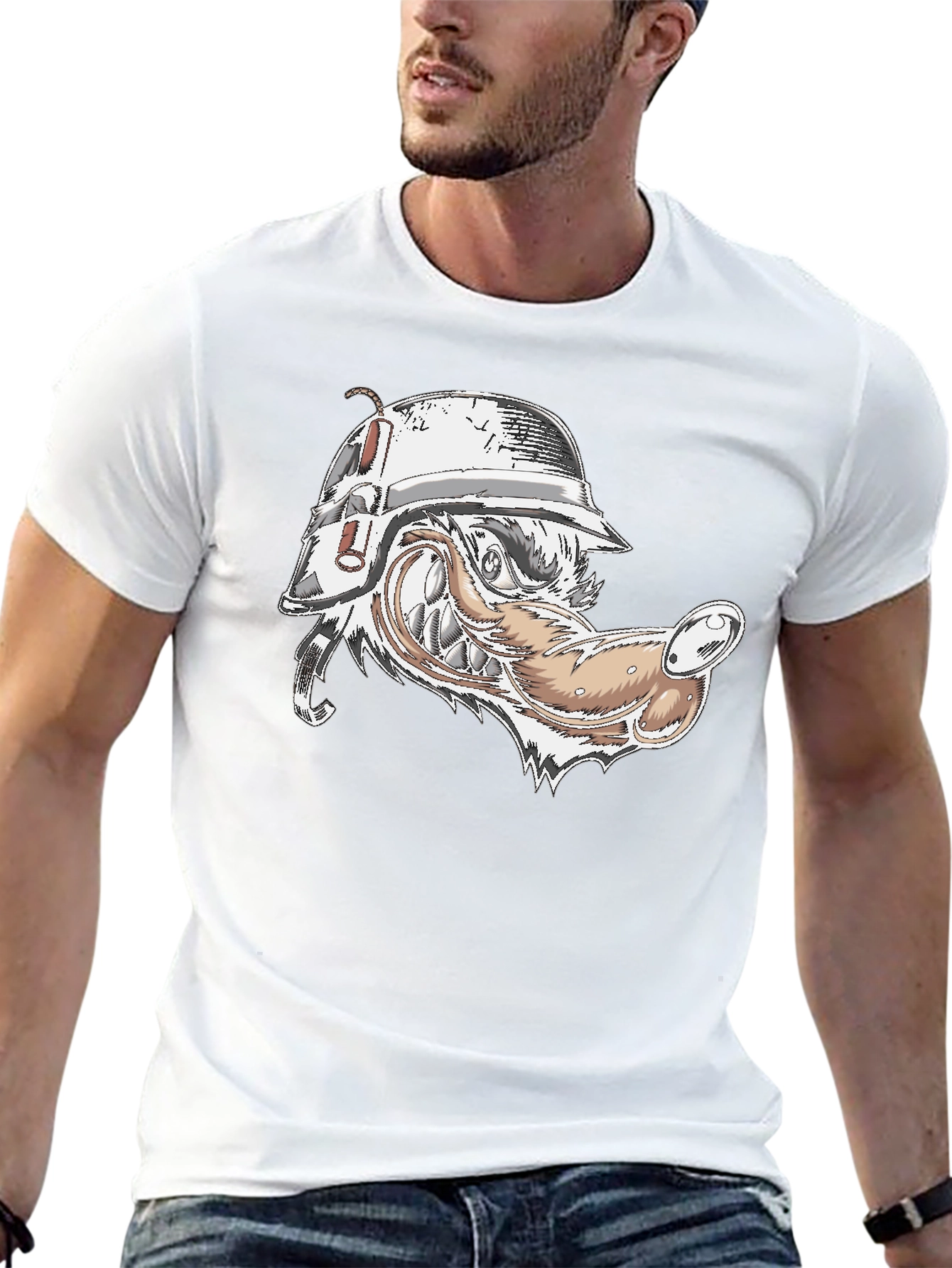 Wolf Head Military Helmet Graphic Tee