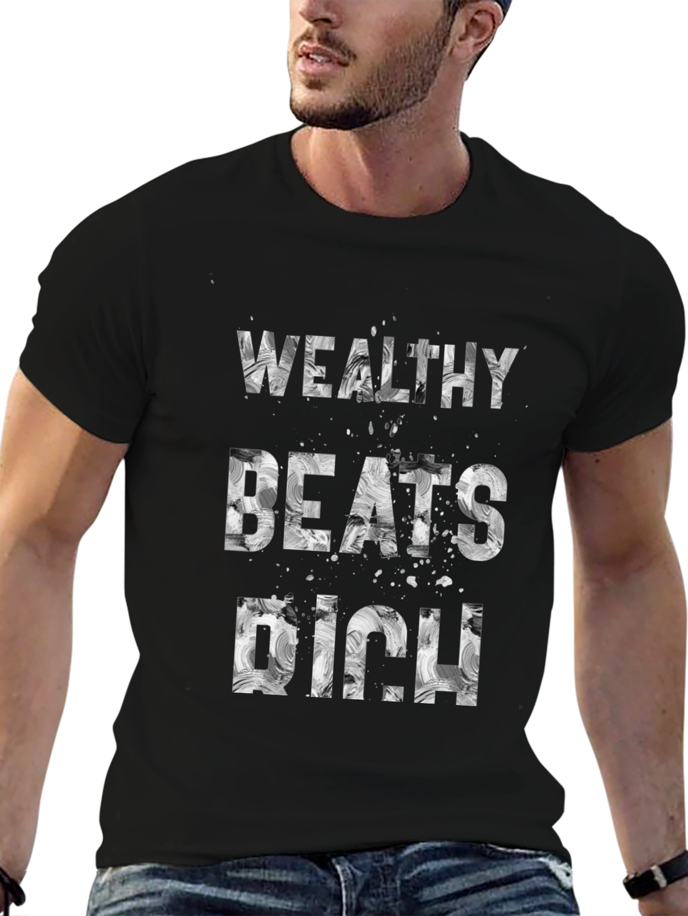 Wealthy Beats Rich Black Graphic Tee