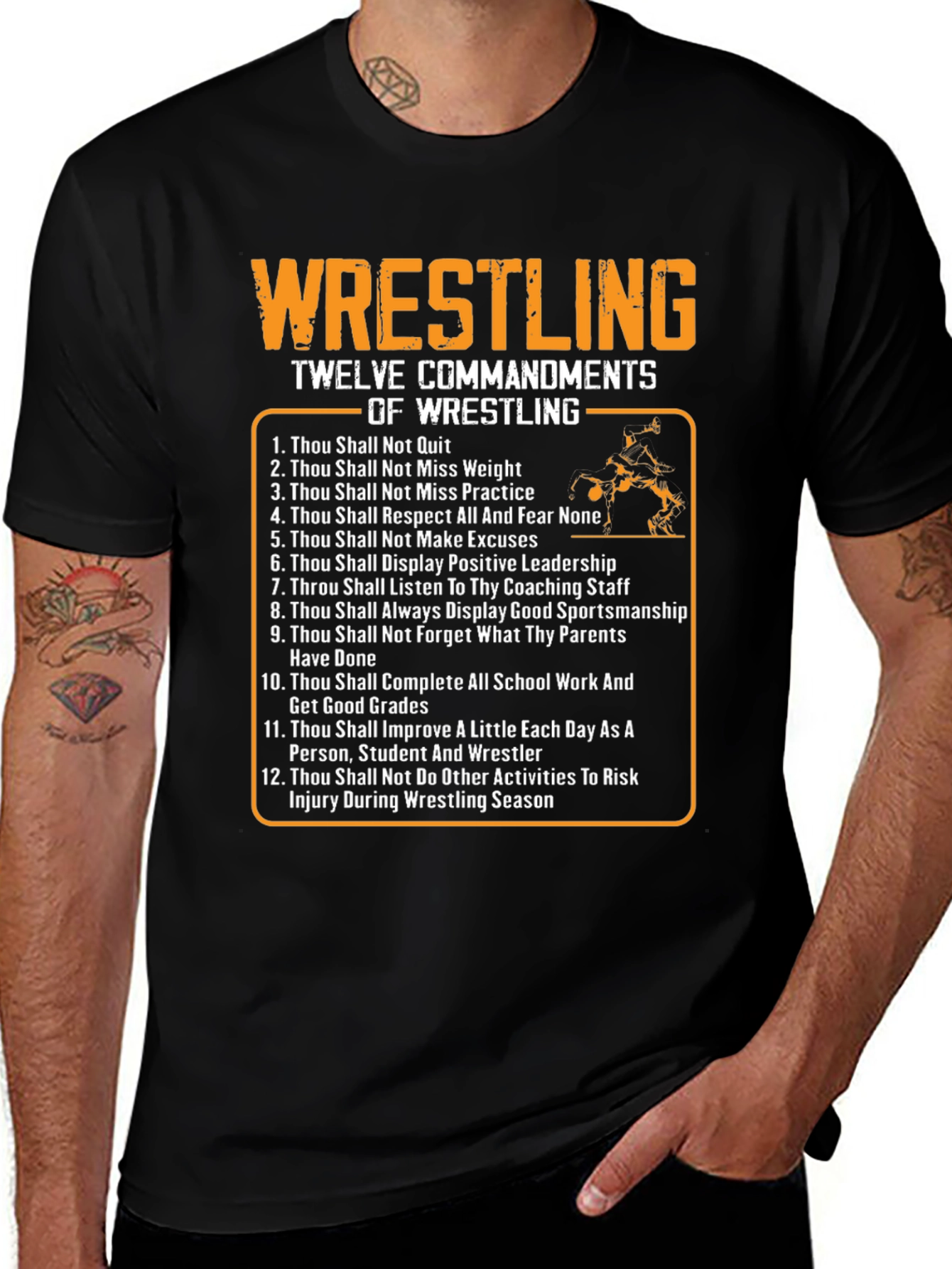 Wrestling Twelve Commandments Black T-Shirt