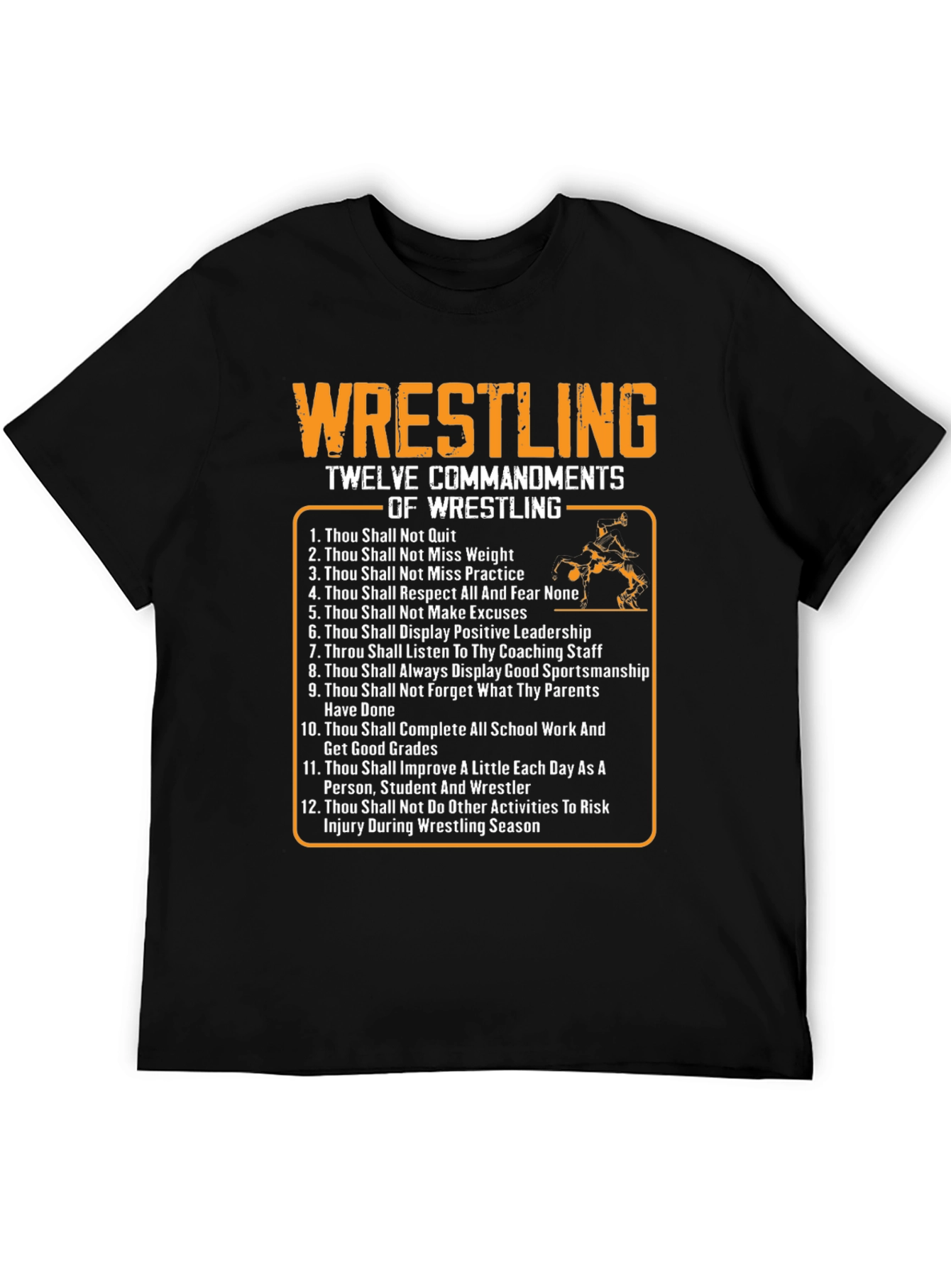 Wrestling Twelve Commandments Black T-Shirt