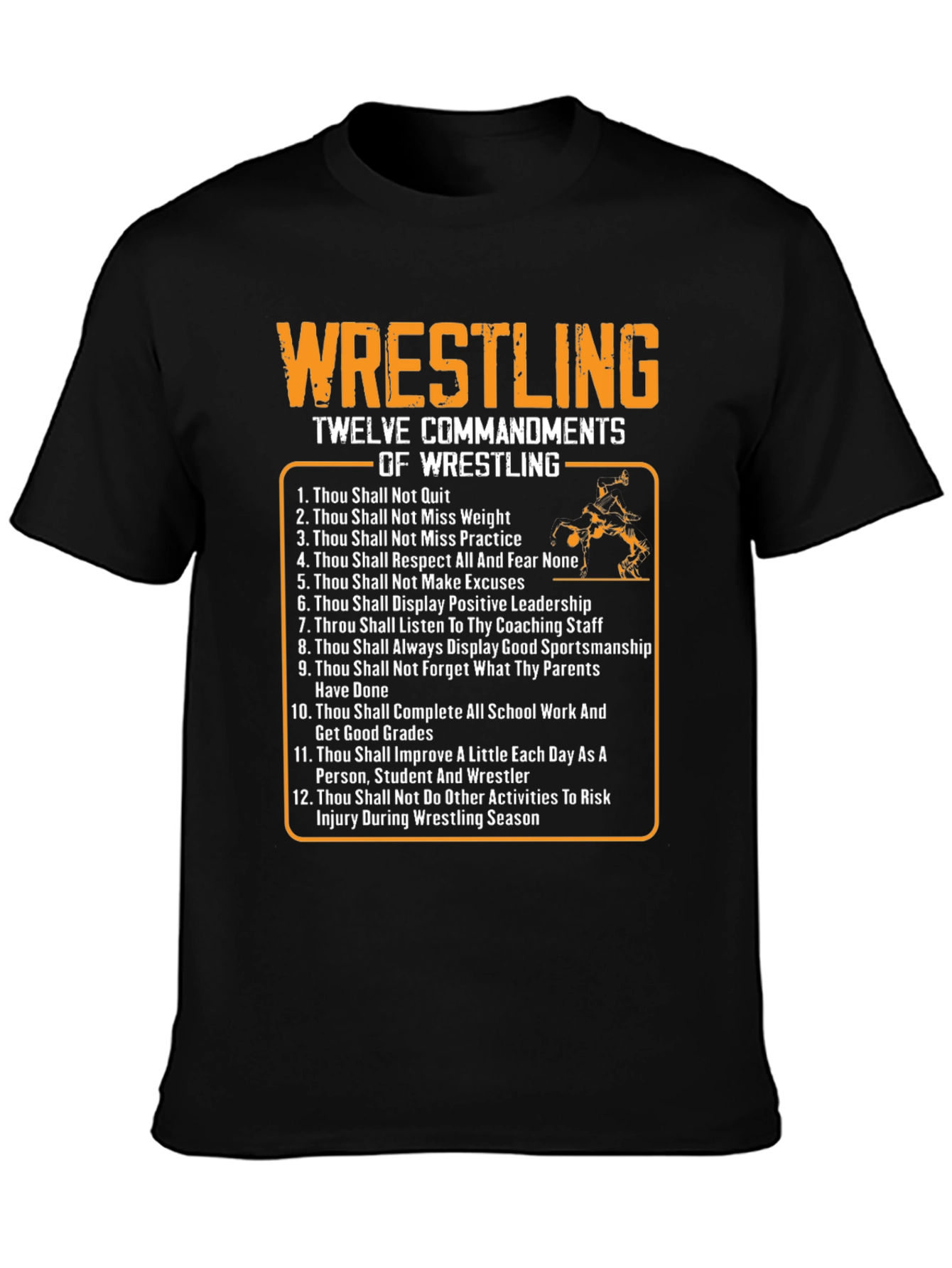 Wrestling Twelve Commandments Black T-Shirt