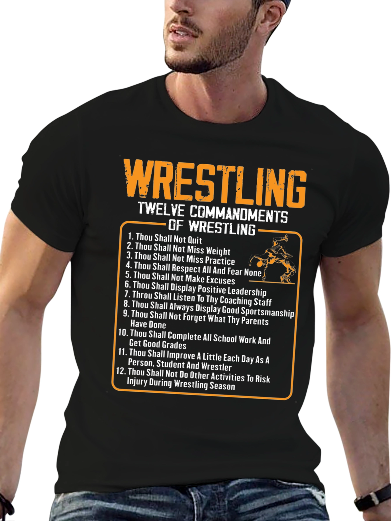 Wrestling Twelve Commandments Black T-Shirt