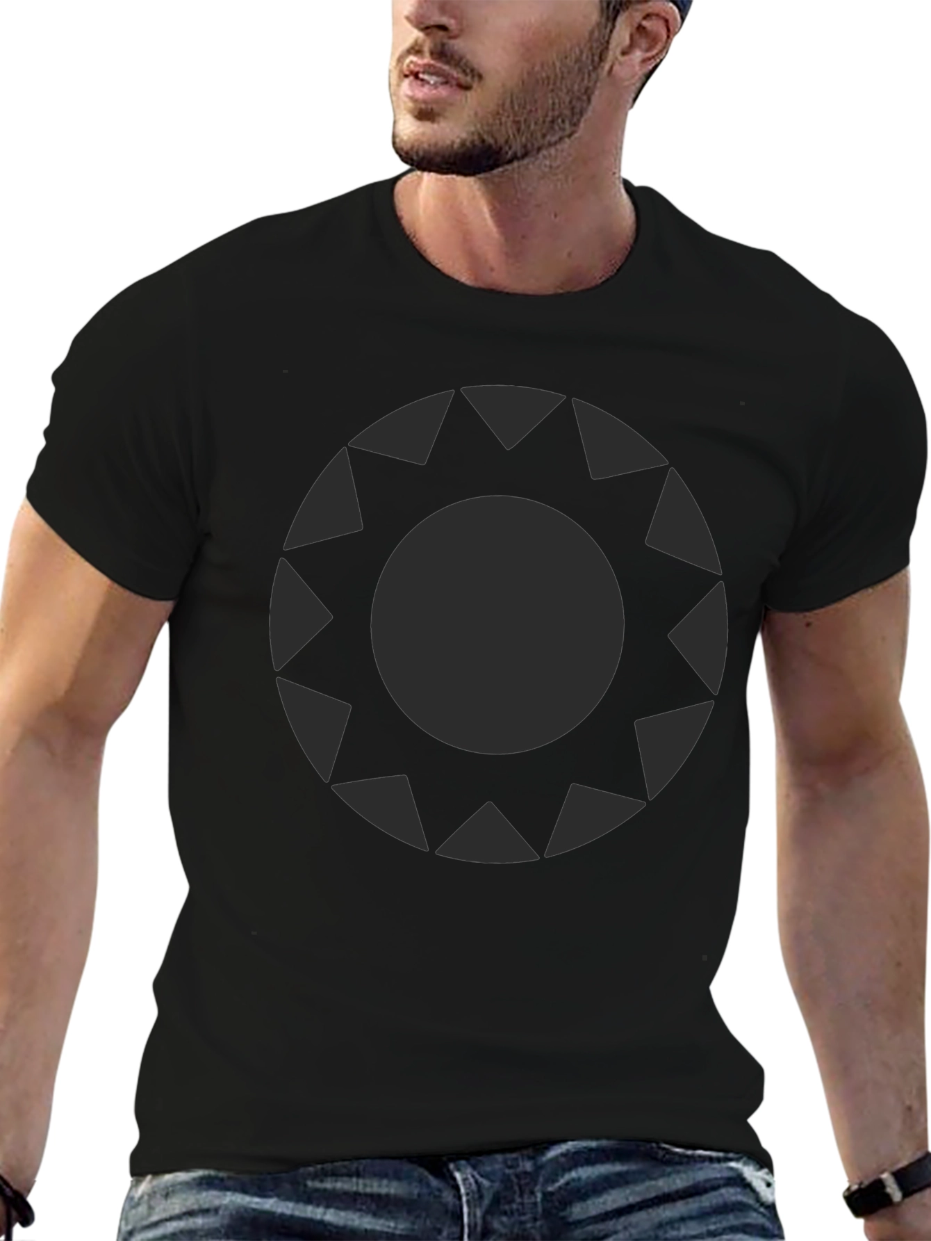 Stylish Black Graphic Tee - Sunburst Design