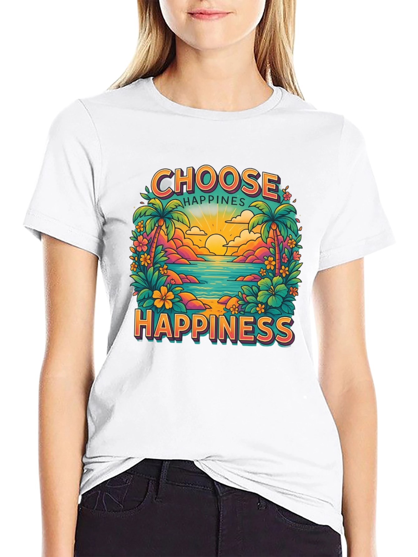 Choose Happiness Graphic Tee - Beach Vibes