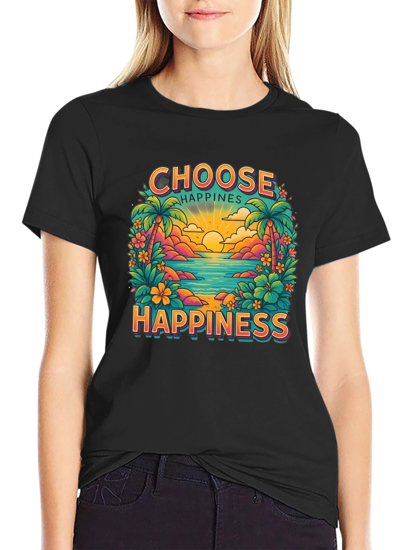 Choose Happiness Graphic Tee - Beach Vibes