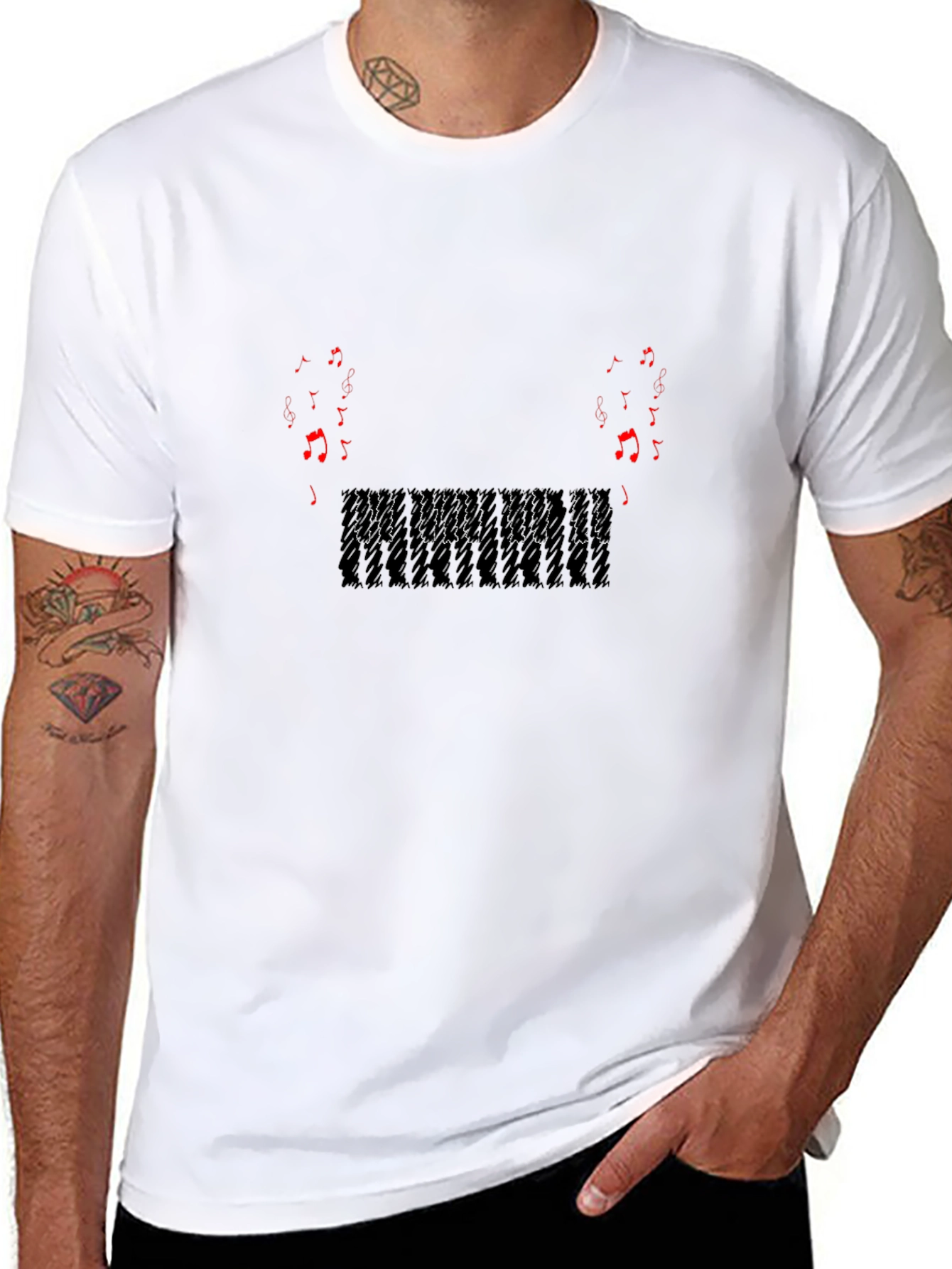 Musical Notes Graphic Print Black T-Shirt