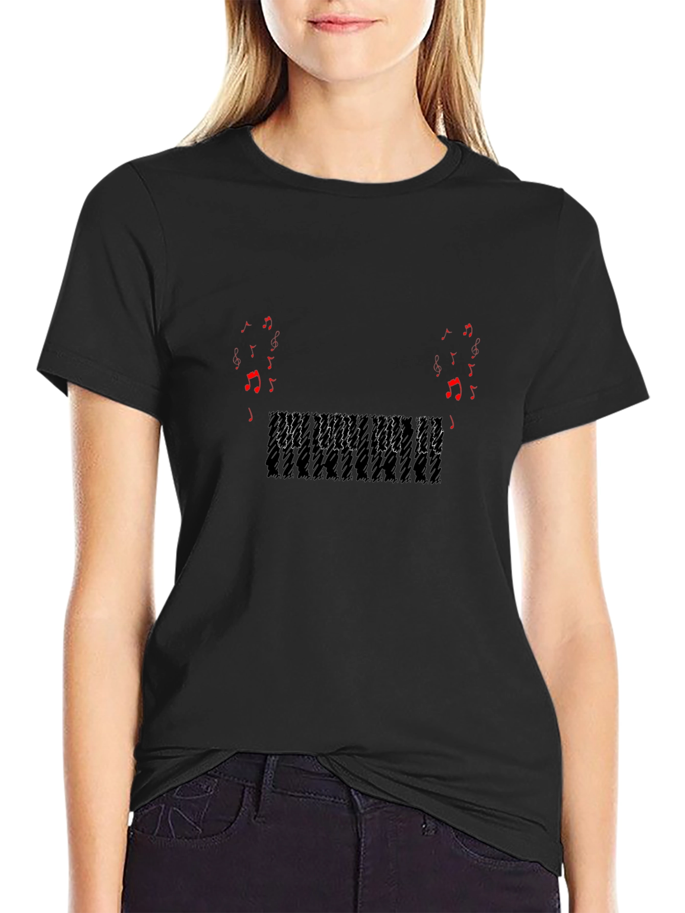 Musical Notes Graphic Print Black T-Shirt