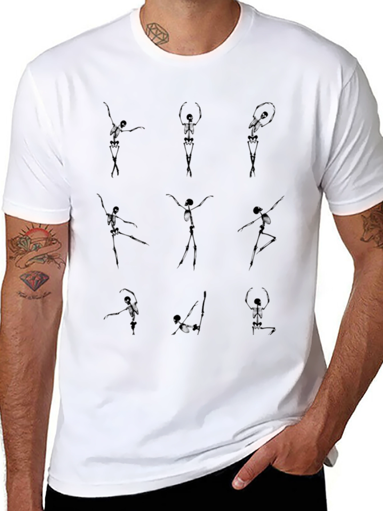 Dancing Skeletons Graphic Tee - Black Cotton Casual