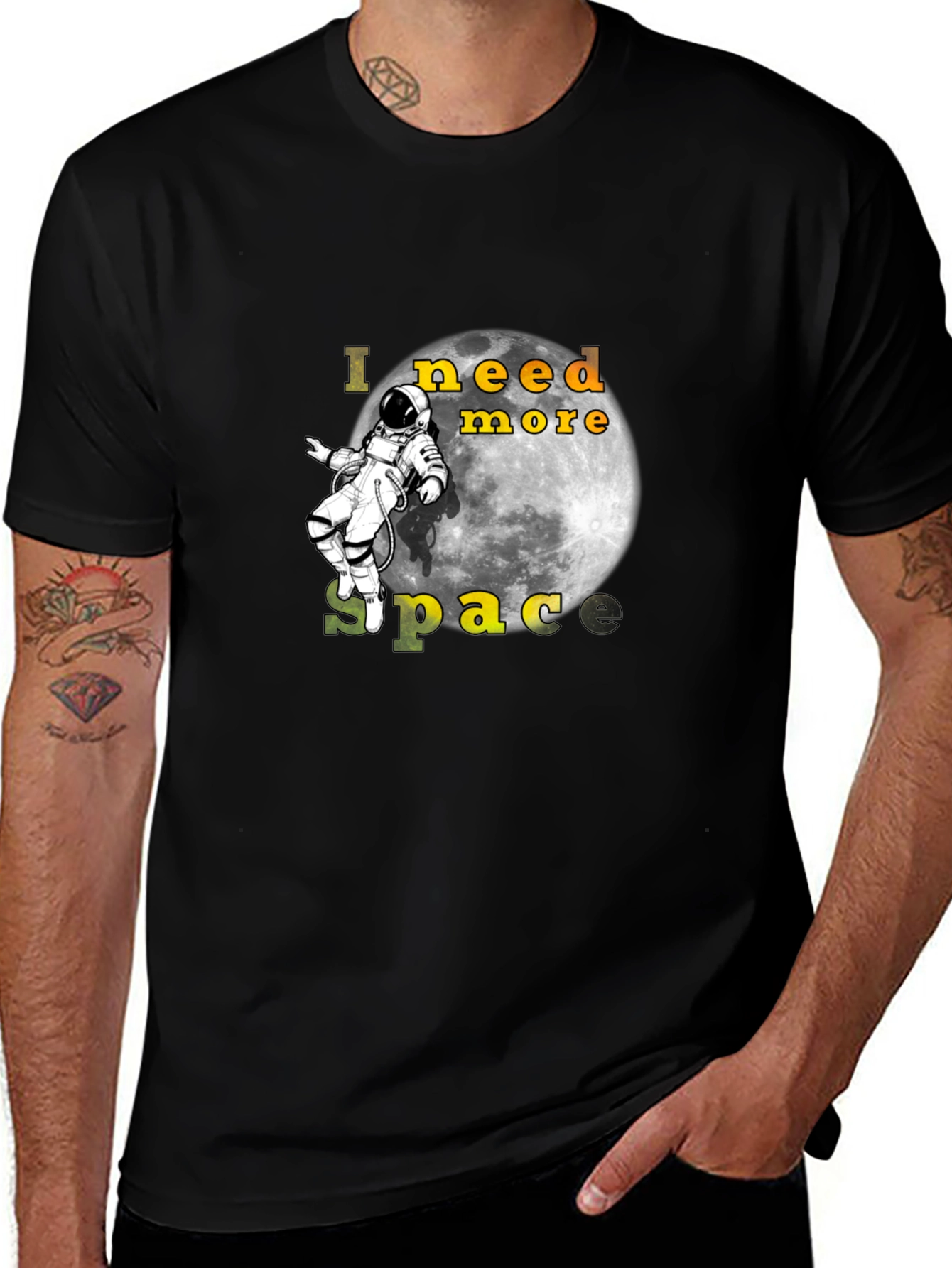 I Need More Space Black T-Shirt Astronaut Moon