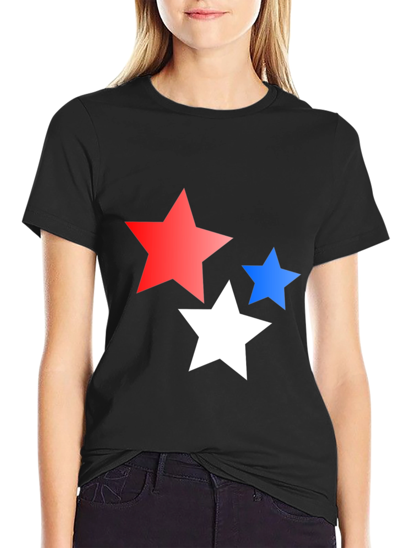 Stars Graphic Print Black T-Shirt