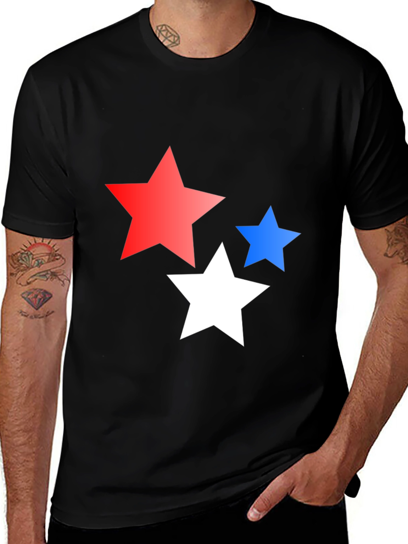 Stars Graphic Print Black T-Shirt