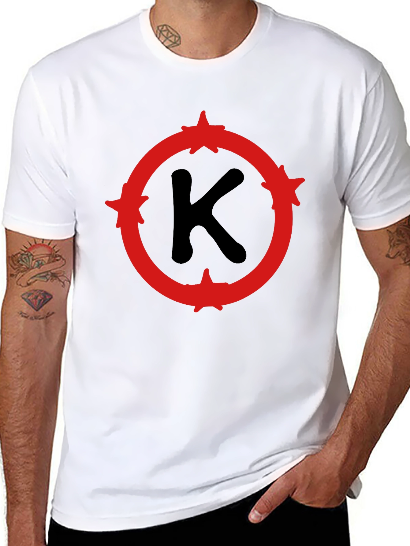 Mens Black T-Shirt with Red Letter K Design