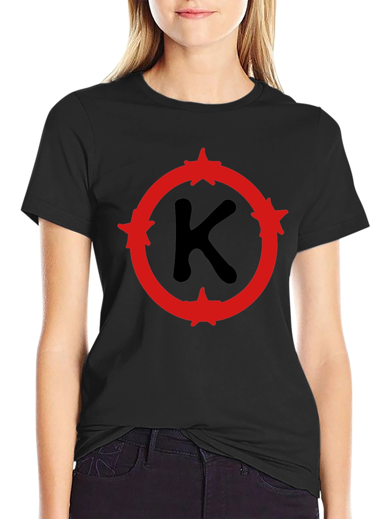 Mens Black T-Shirt with Red Letter K Design