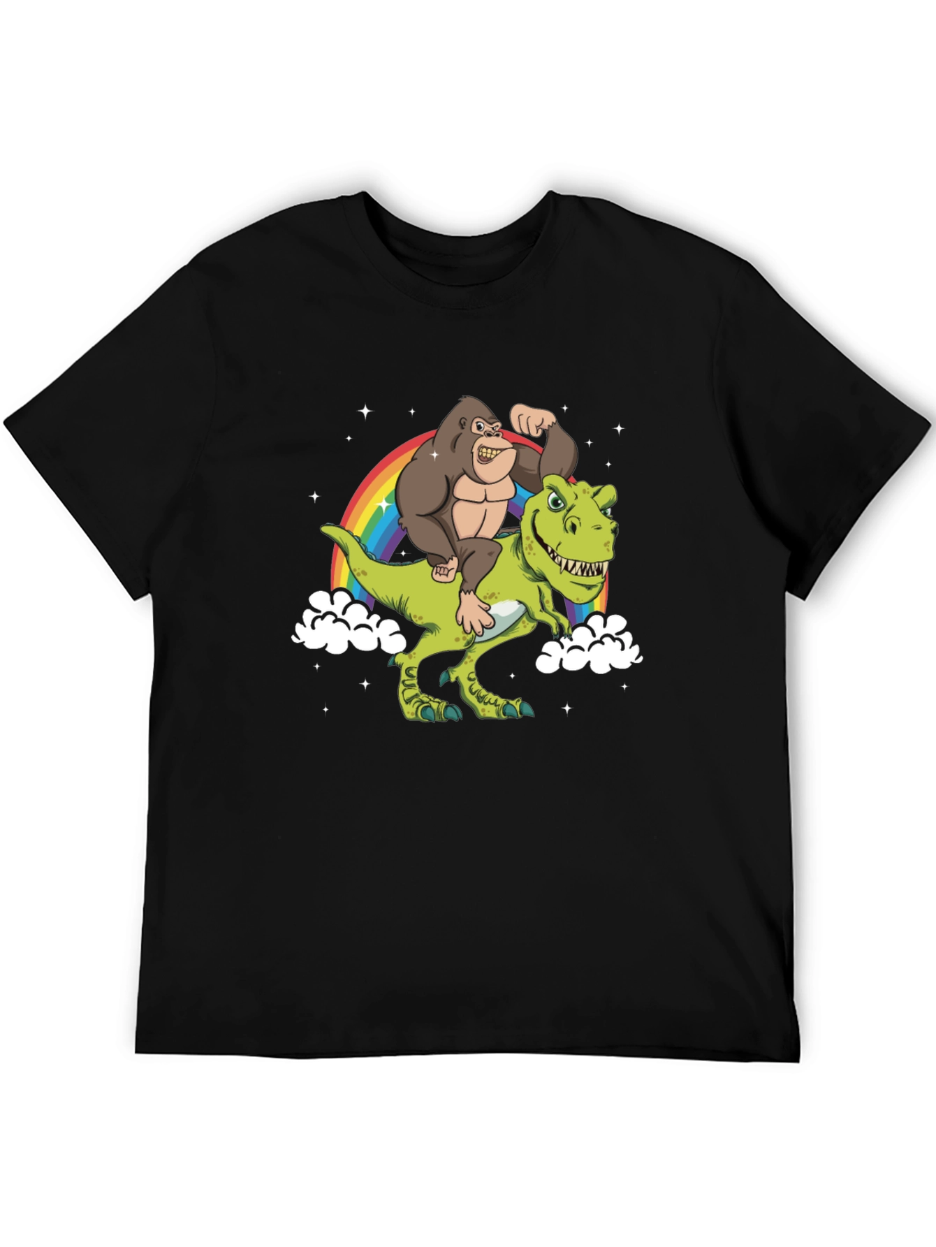 Gorilla Riding Dinosaur Rainbow T-Shirt
