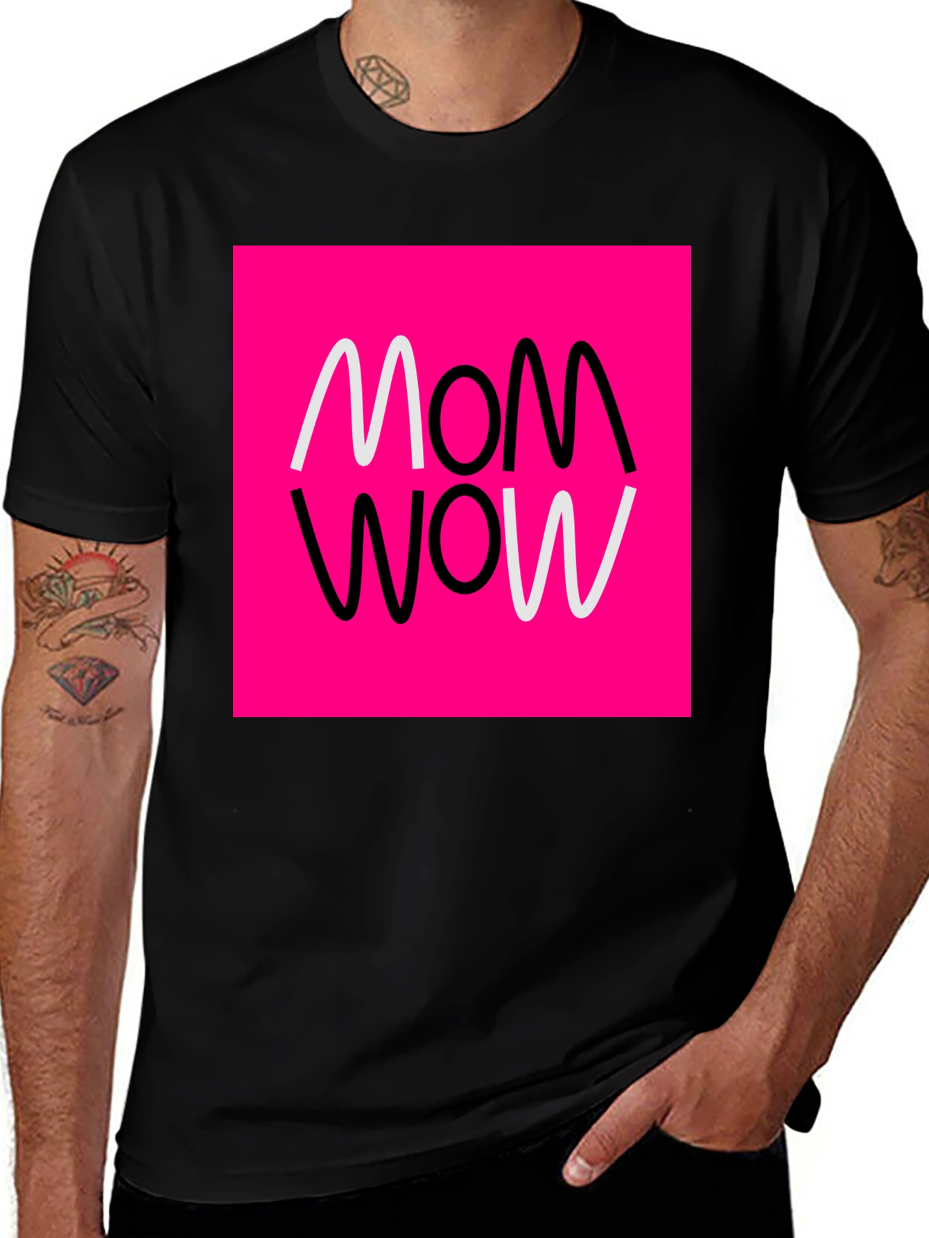 Mom Wow Graphic Tee - Black Cotton Blend T-Shirt
