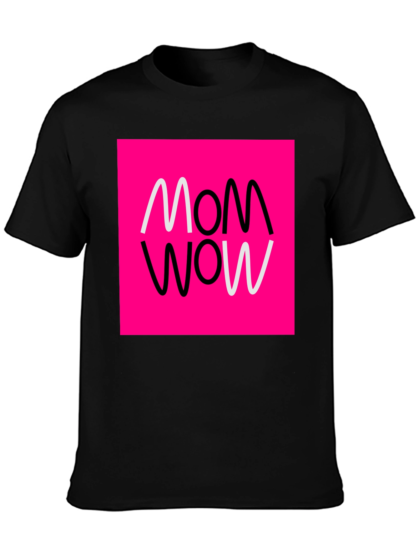 Mom Wow Graphic Tee - Black Cotton Blend T-Shirt