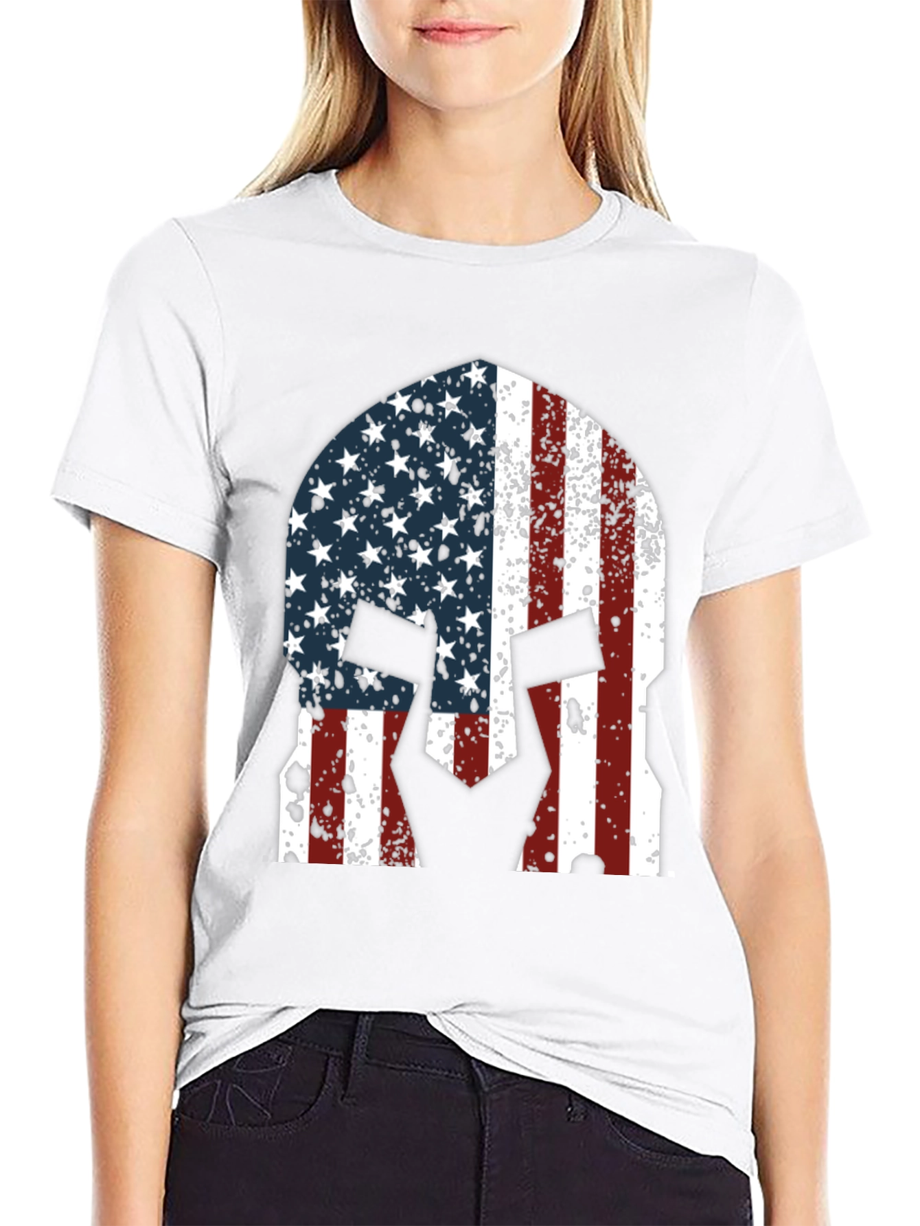 American Flag Spartan Helmet Graphic T-Shirt