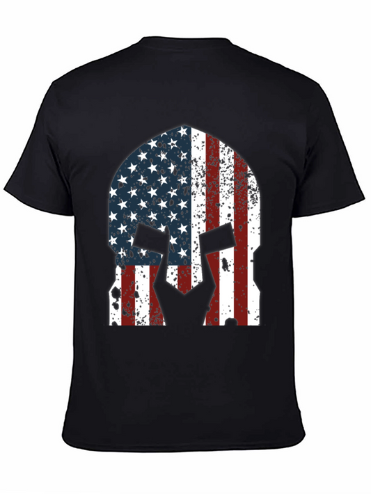American Flag Spartan Helmet Graphic T-Shirt