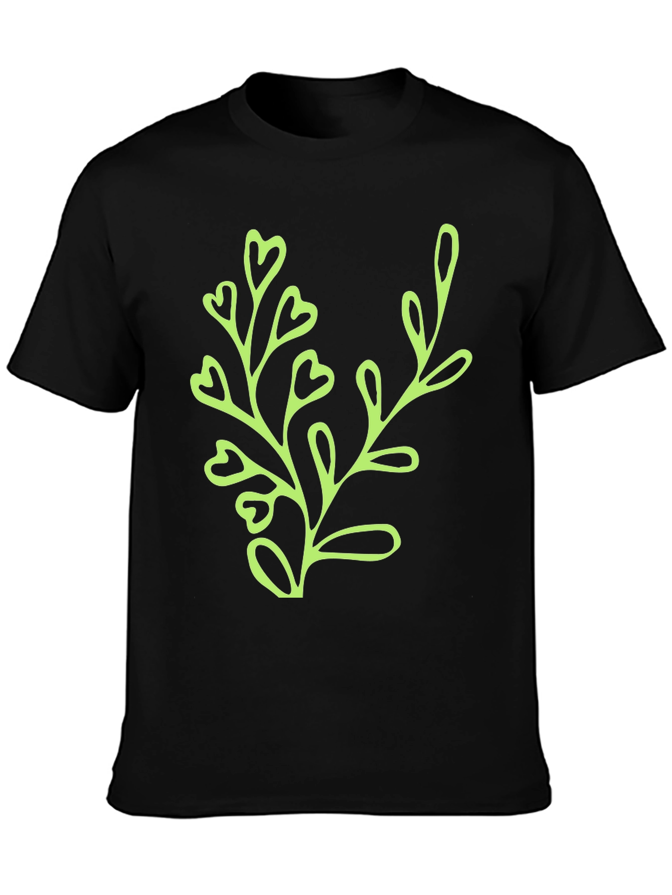 Black T-Shirt with Green Plant Design