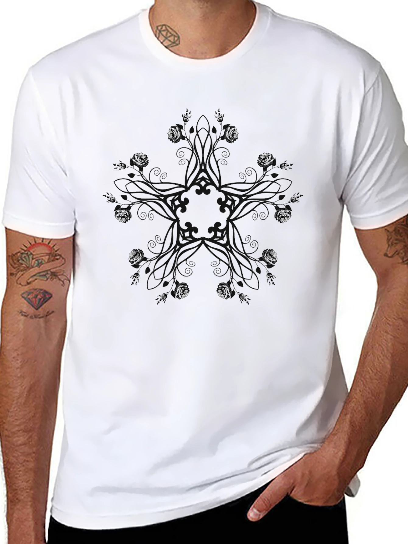 Mystic Rose Circle Black T-Shirt
