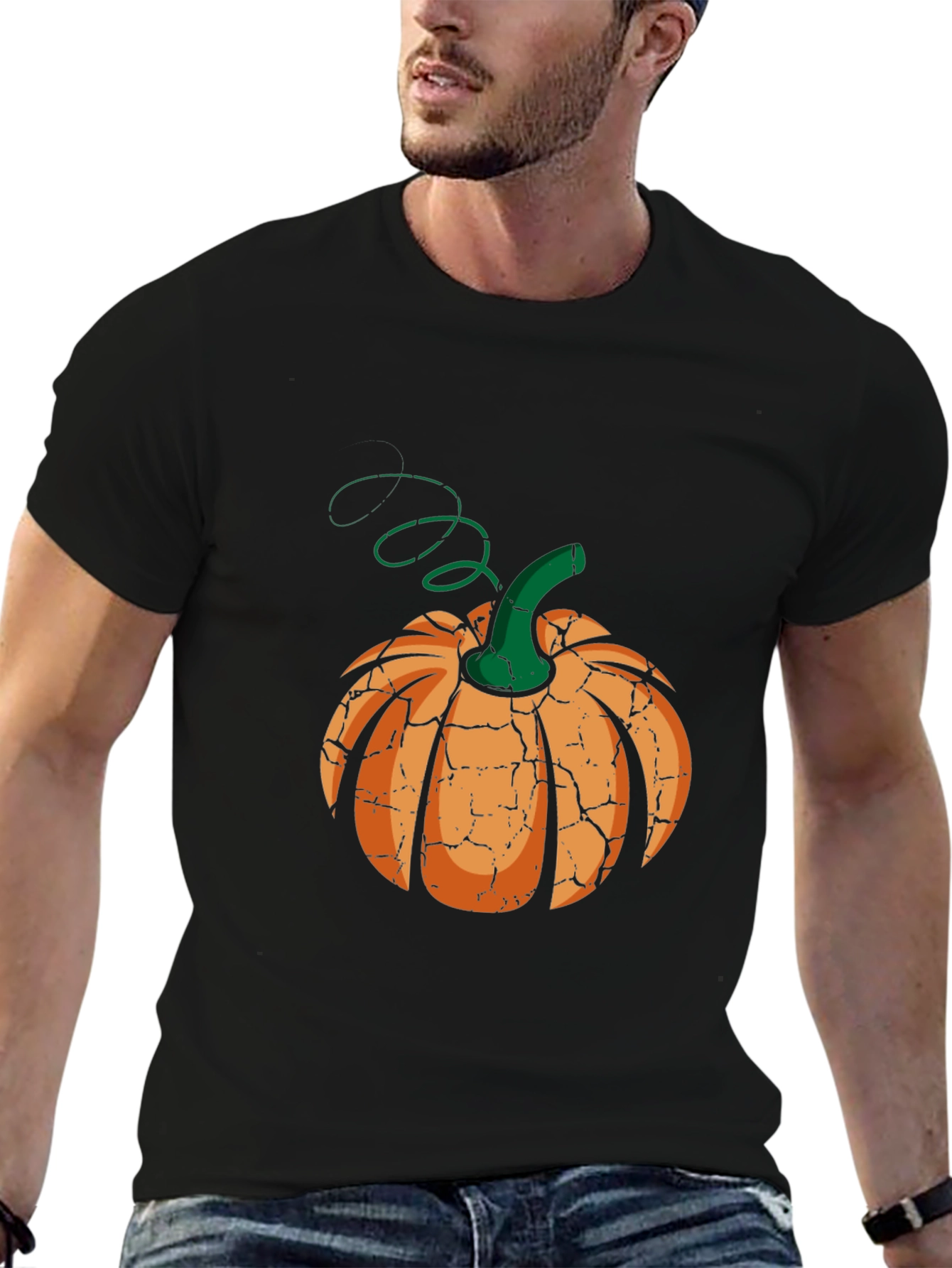 Cracked Pumpkin Graphic Tee - Halloween Style