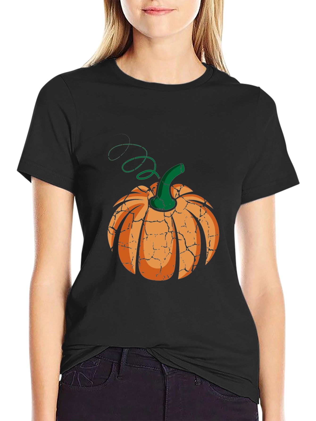 Cracked Pumpkin Graphic Tee - Halloween Style