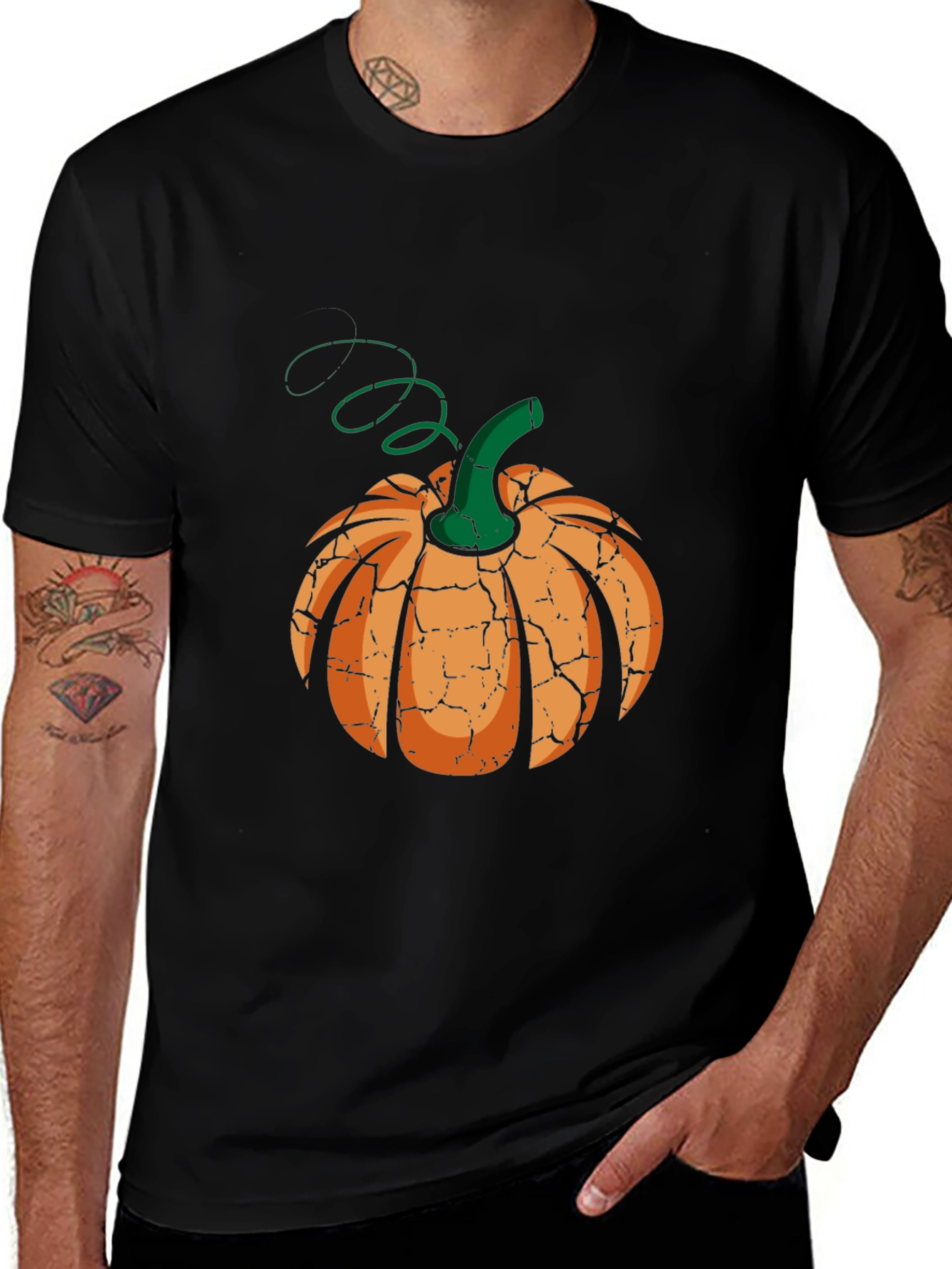 Cracked Pumpkin Graphic Tee - Halloween Style