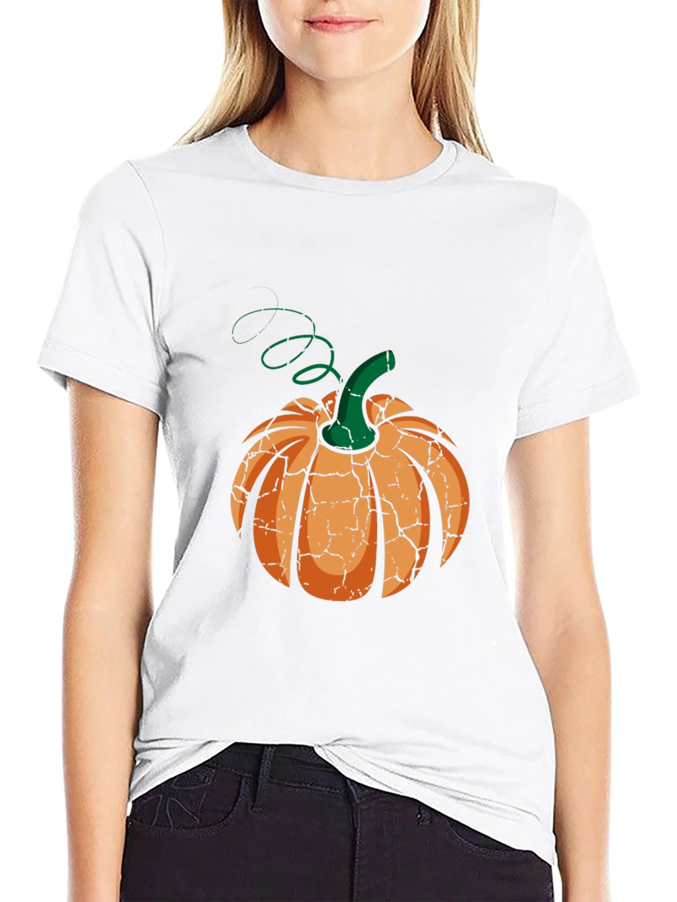 Cracked Pumpkin Graphic Tee - Halloween Style