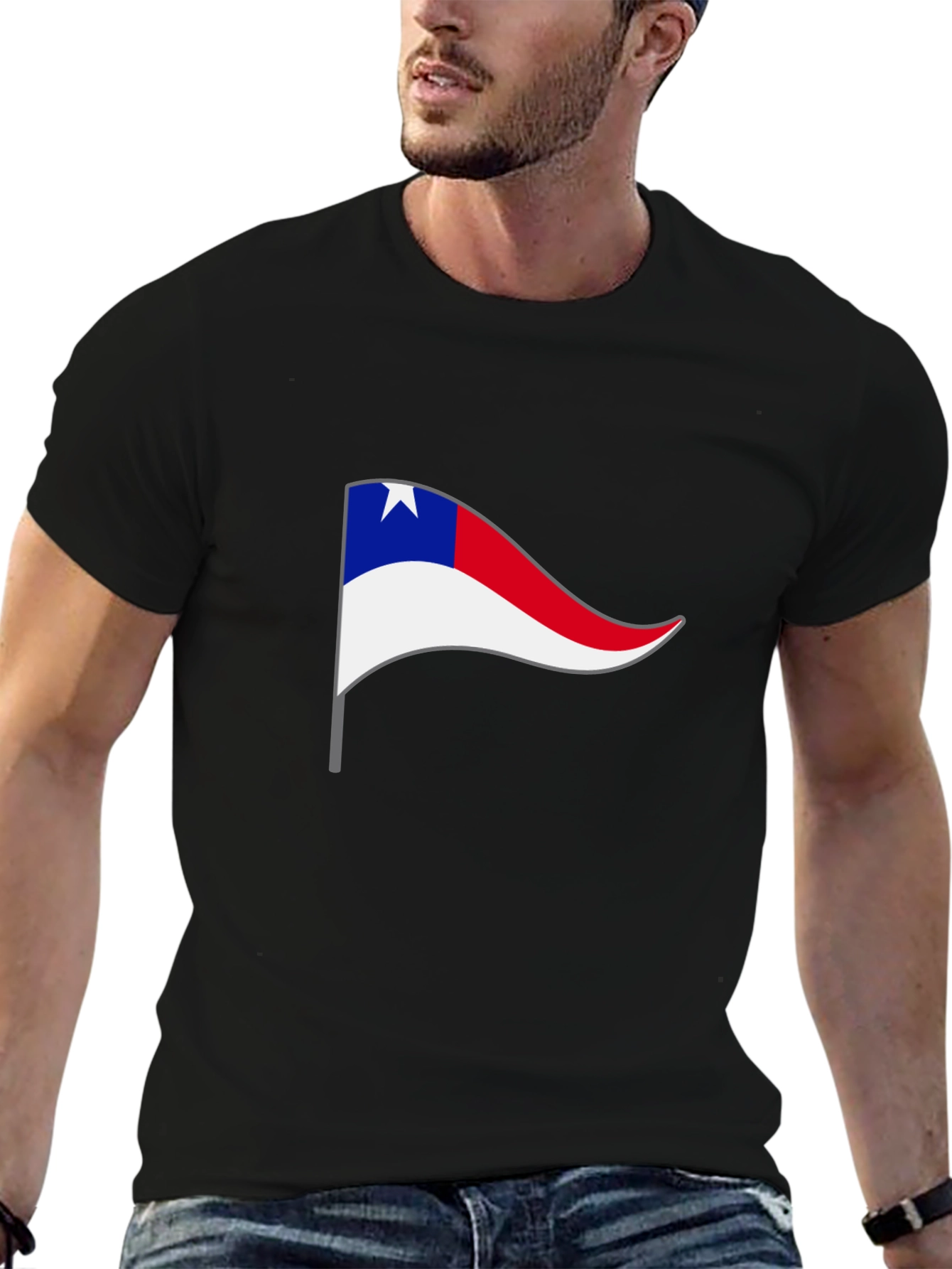 Chilean Pennant Flag T-Shirt - Black Cotton Tee