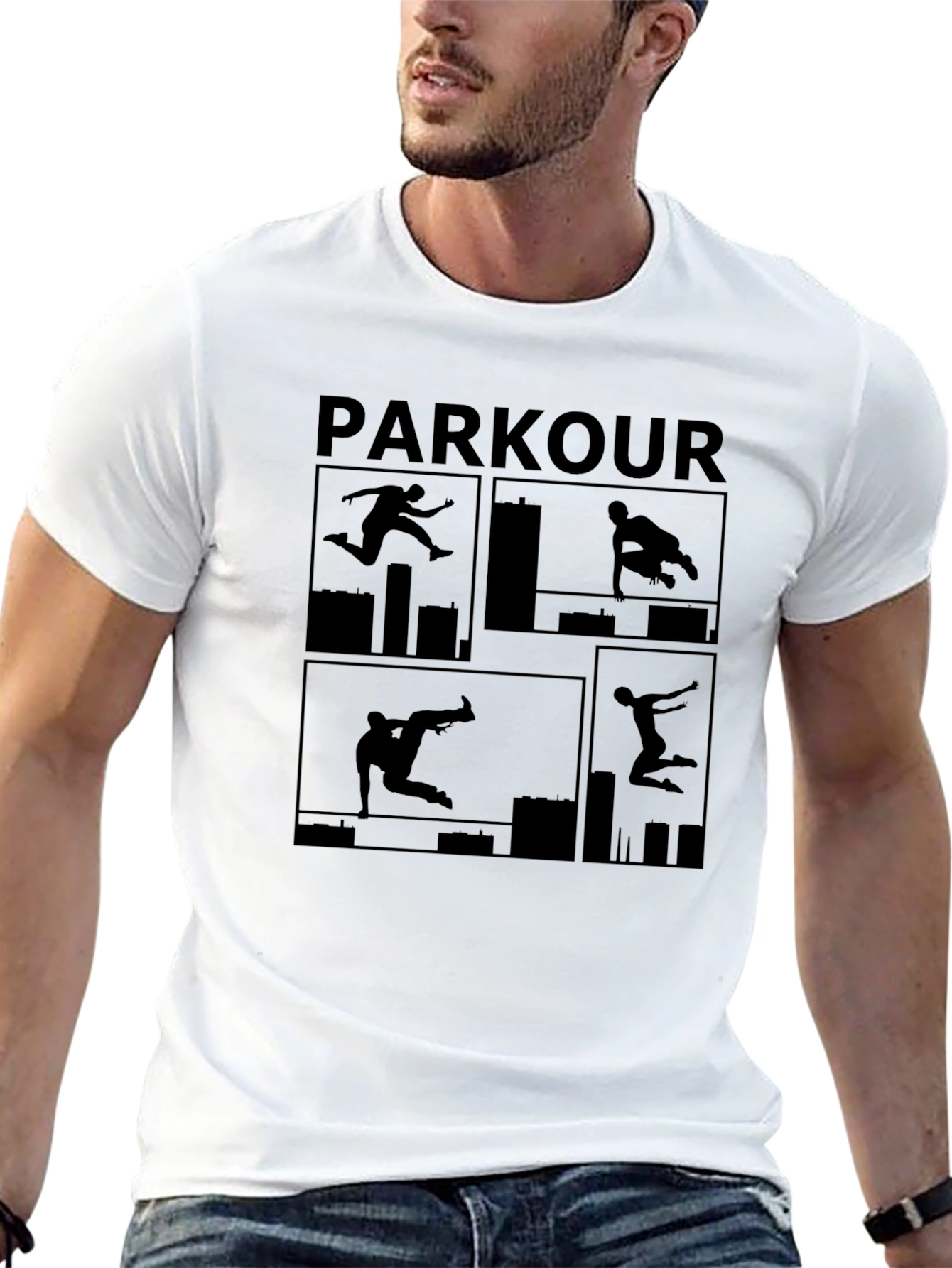 Parkour Silhouette Graphic Black T-Shirt